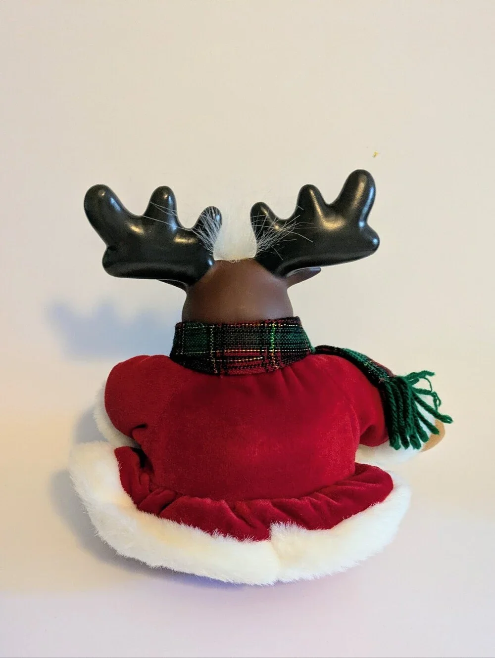 Holiday Moose Plush with Red Coat and Plaid Scarf